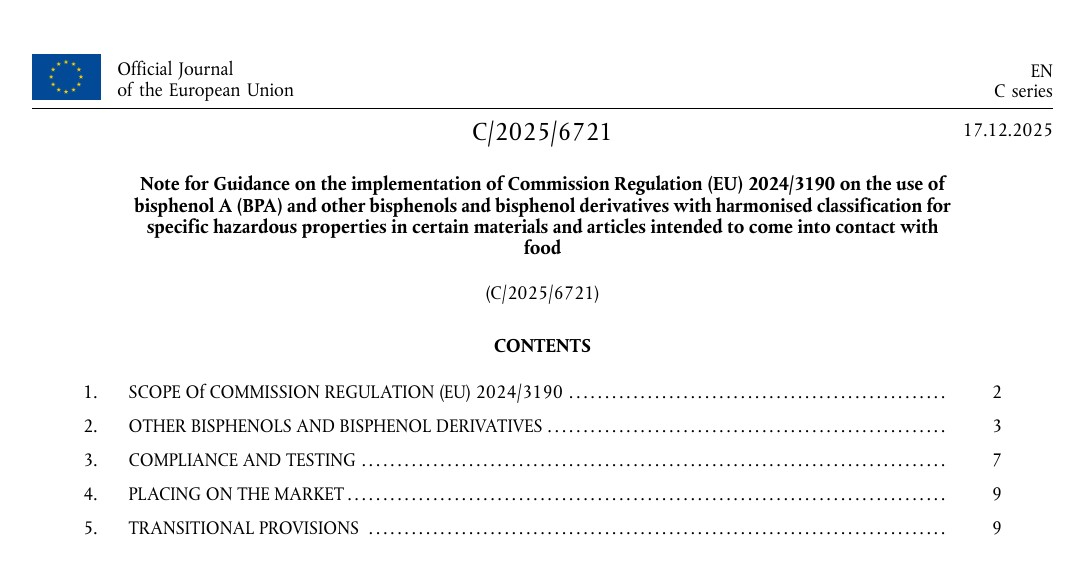 EU issues 40 Q&A on bisphenol A (BPA) use in food contact materials