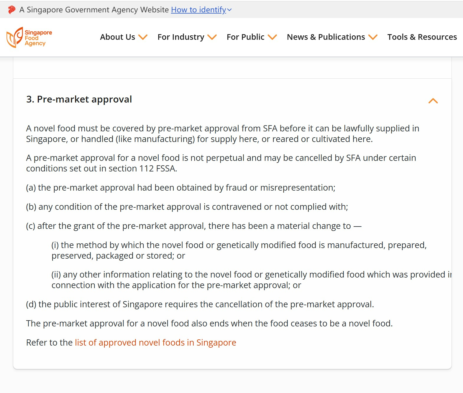 Singapore Food Agency (SFA) Publishes Summary of 14 Approved Novel Foods